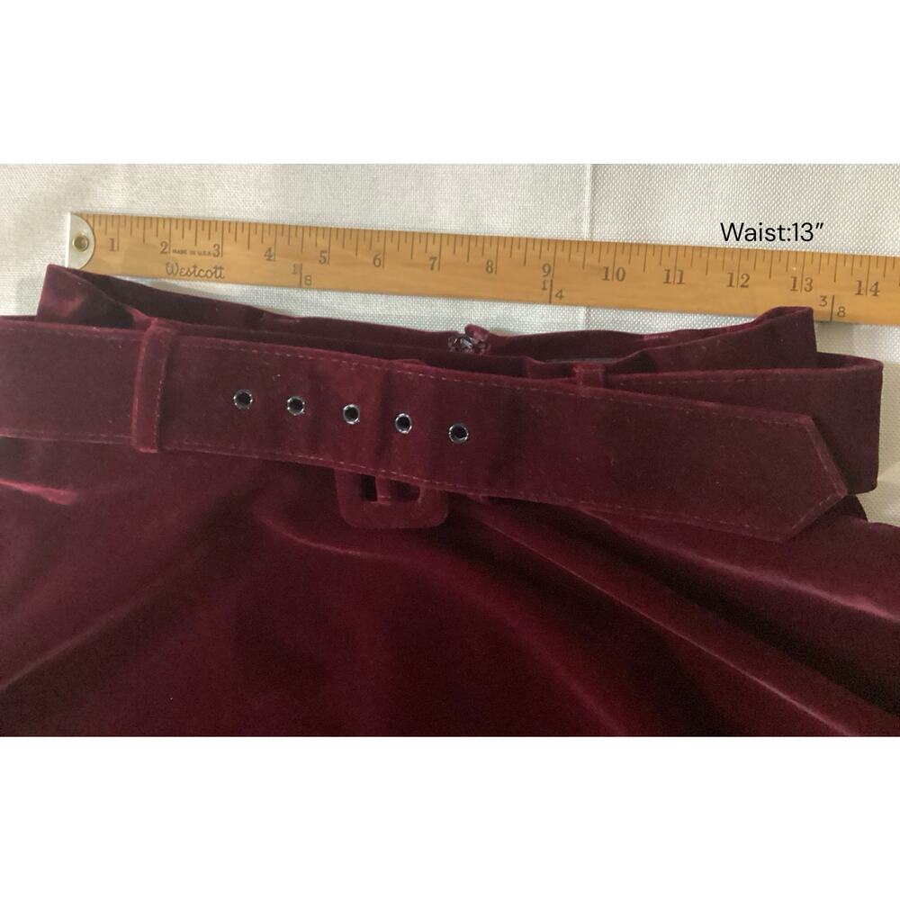 ModCloth collectif  velvet swing skirt/A-Line belted midi skirt size S burgundy - Picture 5 of 9